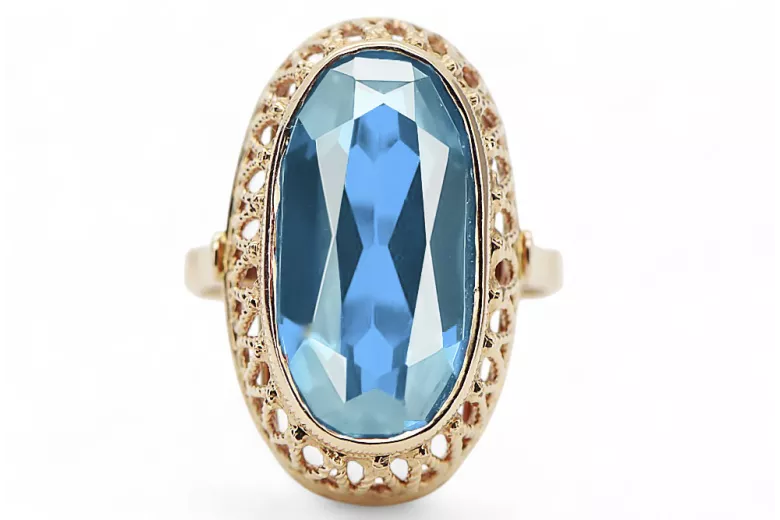 14k żółte złoto Akwamaryn Pierścionek Vintage vrc129y